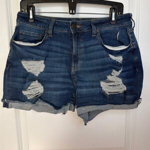SO Dark Blue Distressed Jean Shorts